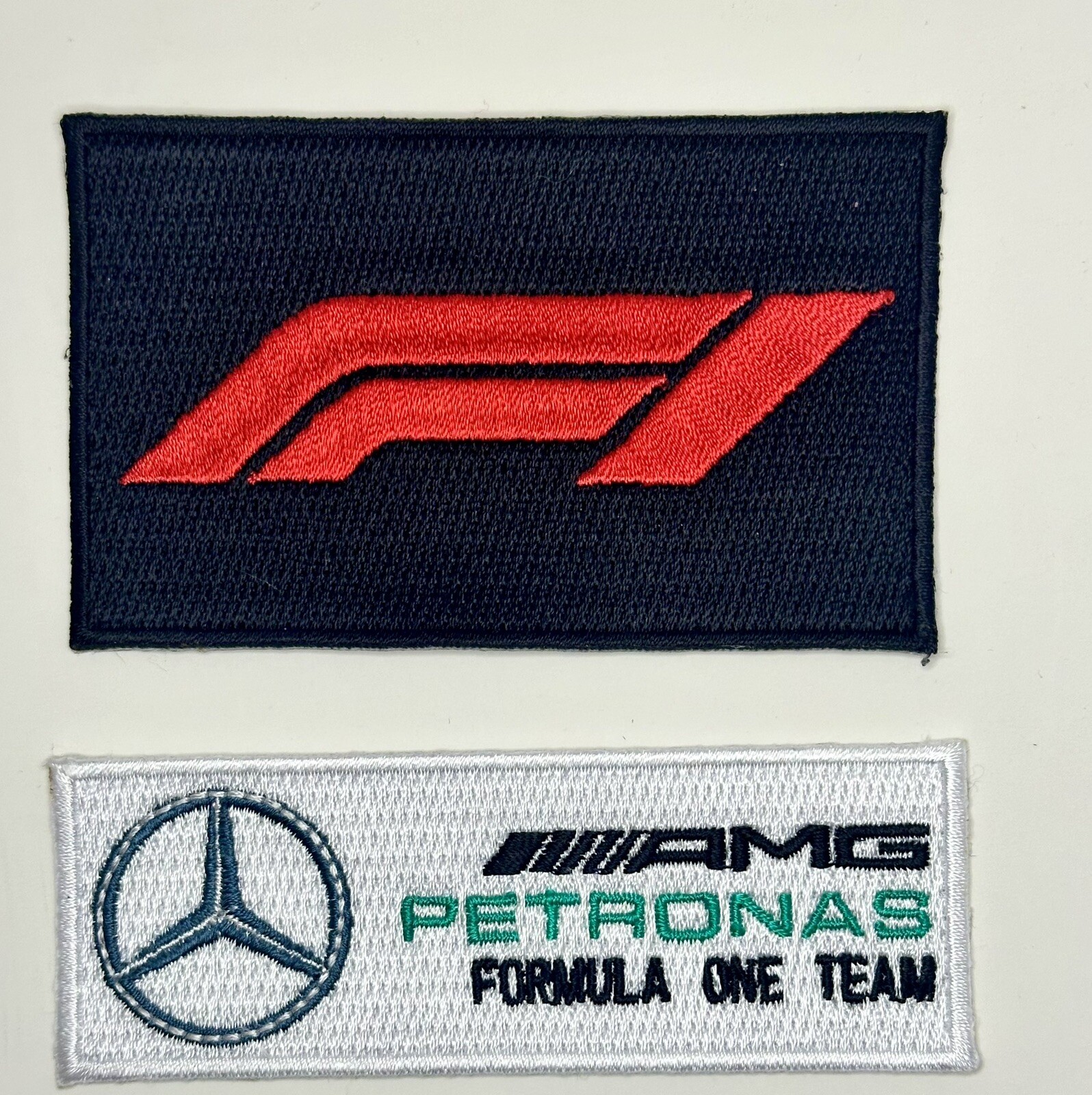 2 Pack F1 MERCEDES FORMULA ONE Racing Iron On Sew On Patches Embroidered NEW