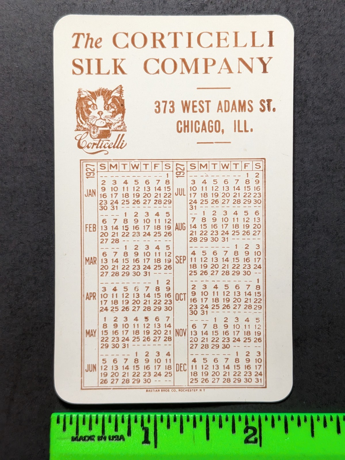 Vintage 1927 Corticelli Silk Company Pocket Calendar Business Card Vintage 1927 Corticelli Silk Company Pocket Calendar Business Card