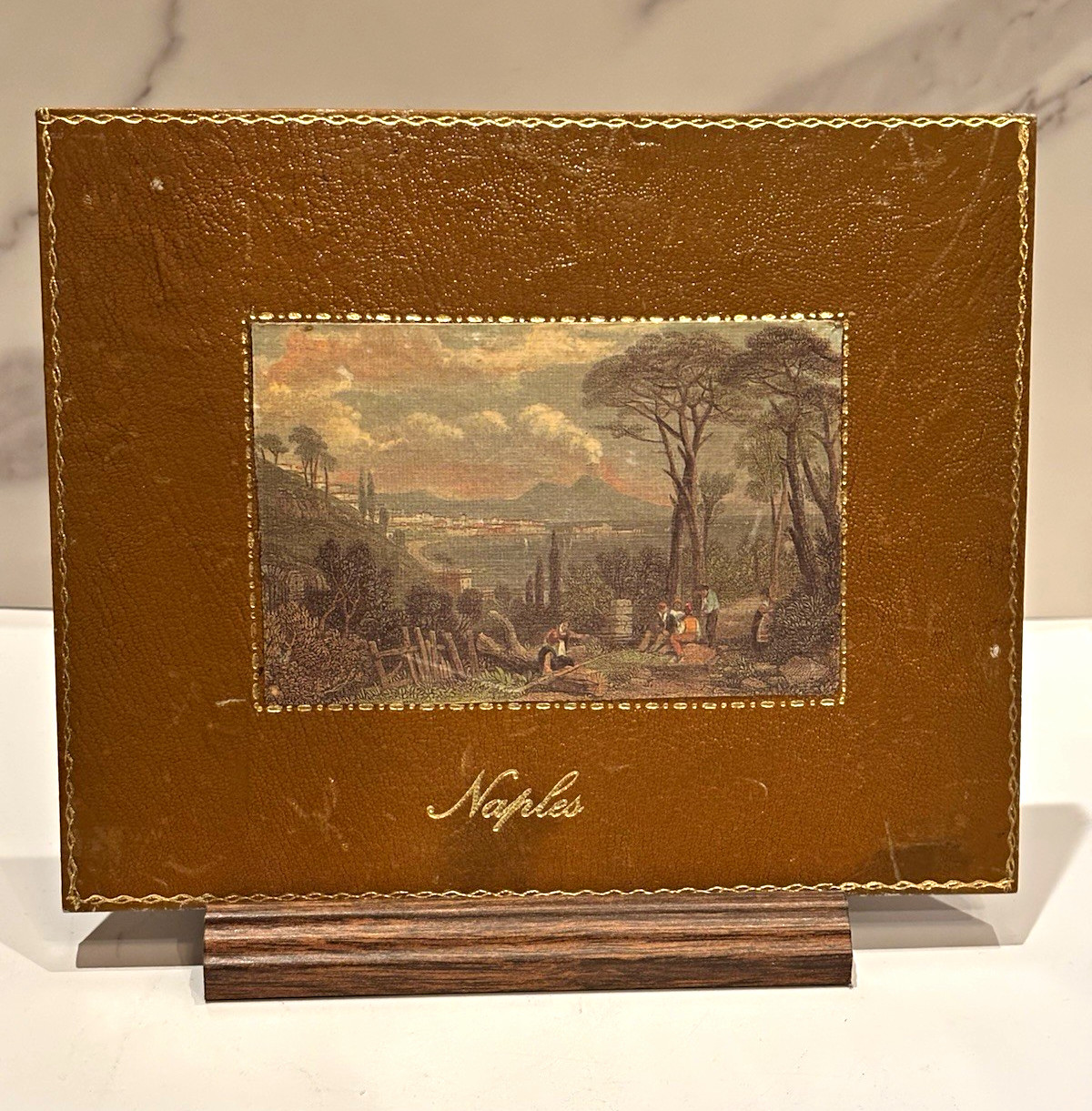 Vintage Fausto Contini Italian Leather Art Plaque Naples Florence Italy 1960s