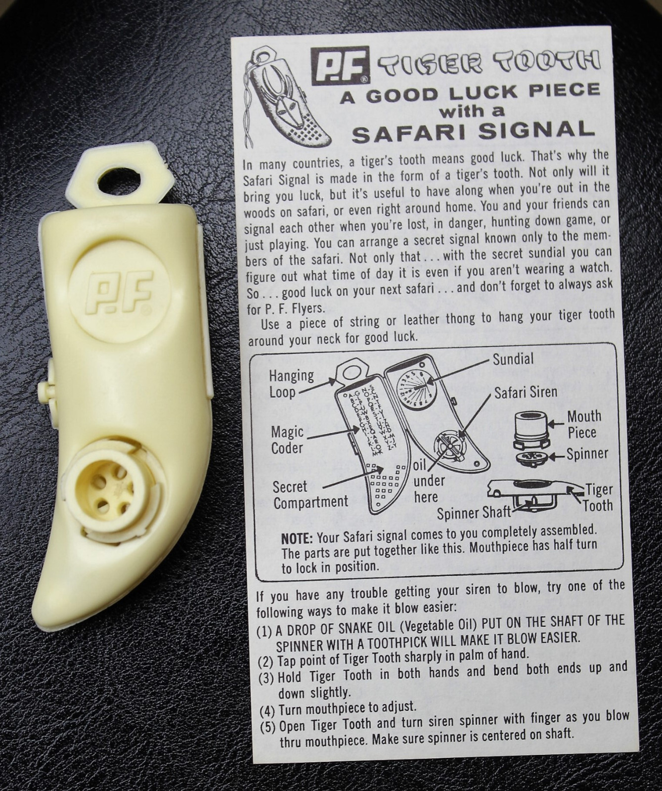VTG 1960\'S B.F. GOODRICH P.F. FLYER TIGER TOOTH WHISTLE SUNDIAL DECODER PREMIUM