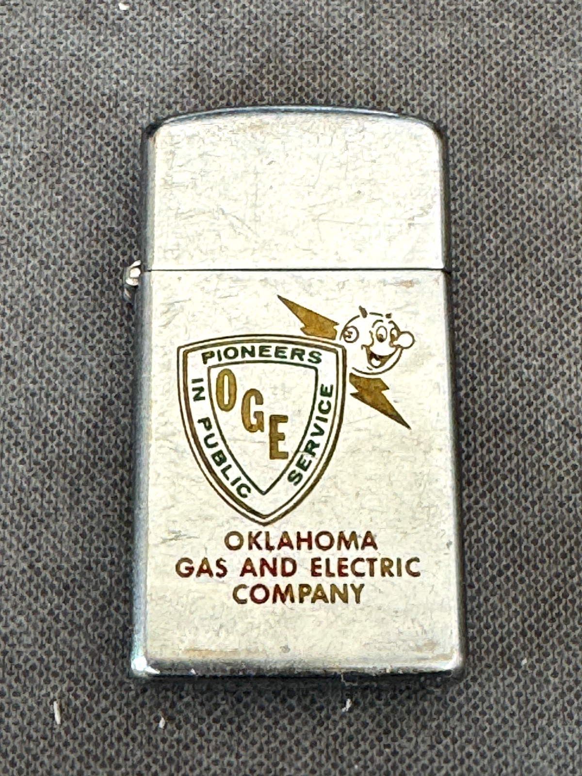 1965 Zippo Slim Flat Bottom Lighter Oklahoma Gas & Electric Co ~ Ready Kilowatt