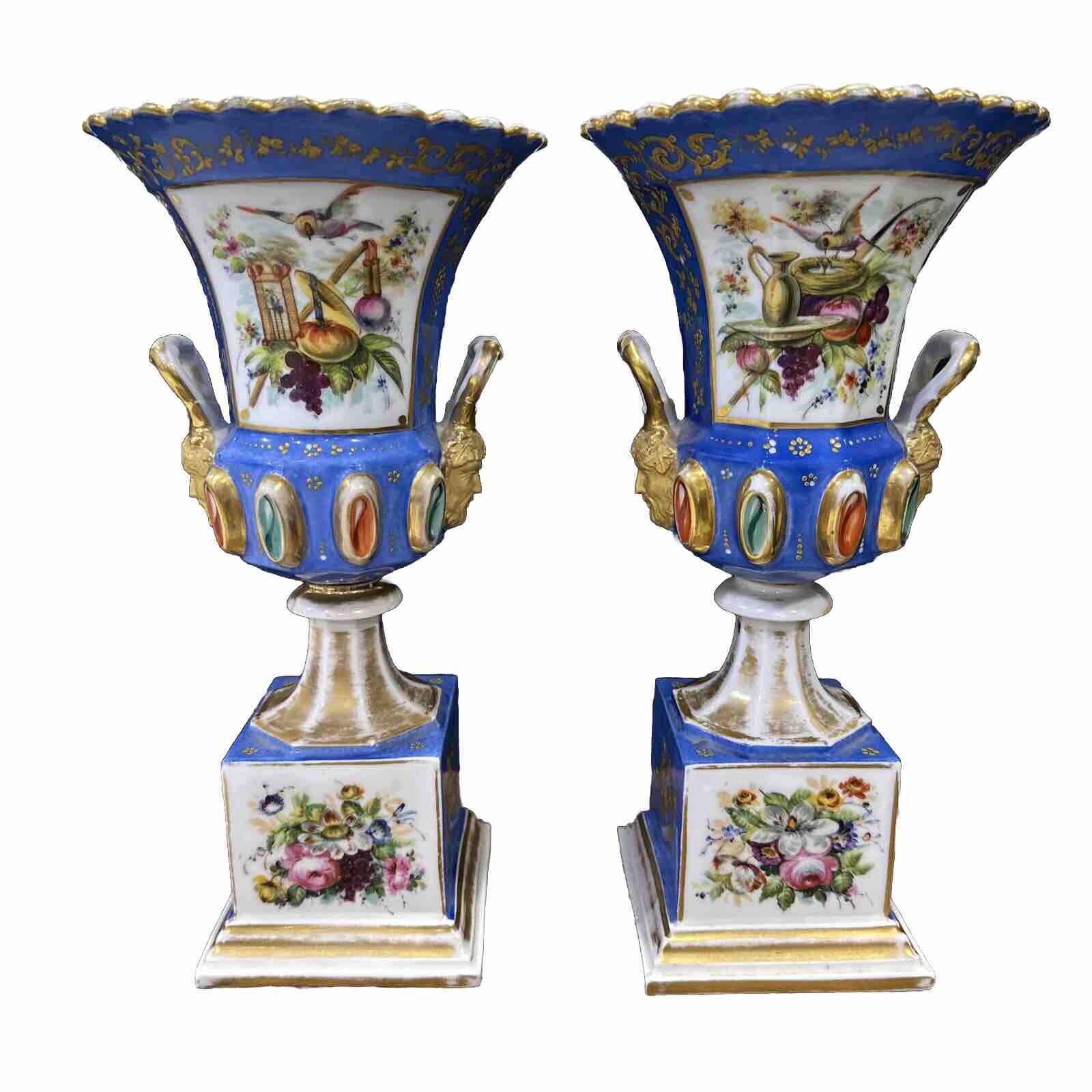 Pair of Antique Imperial Russian Porcelain Vases by Popov 19th Century