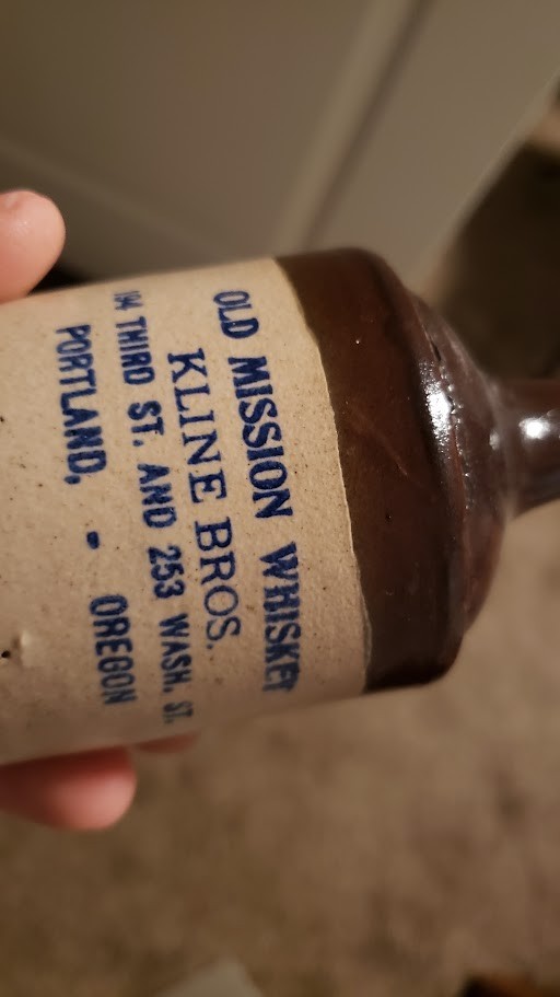 Small Old Mission Whiskey Jug Kline Bros Portland Oregon Two Tone