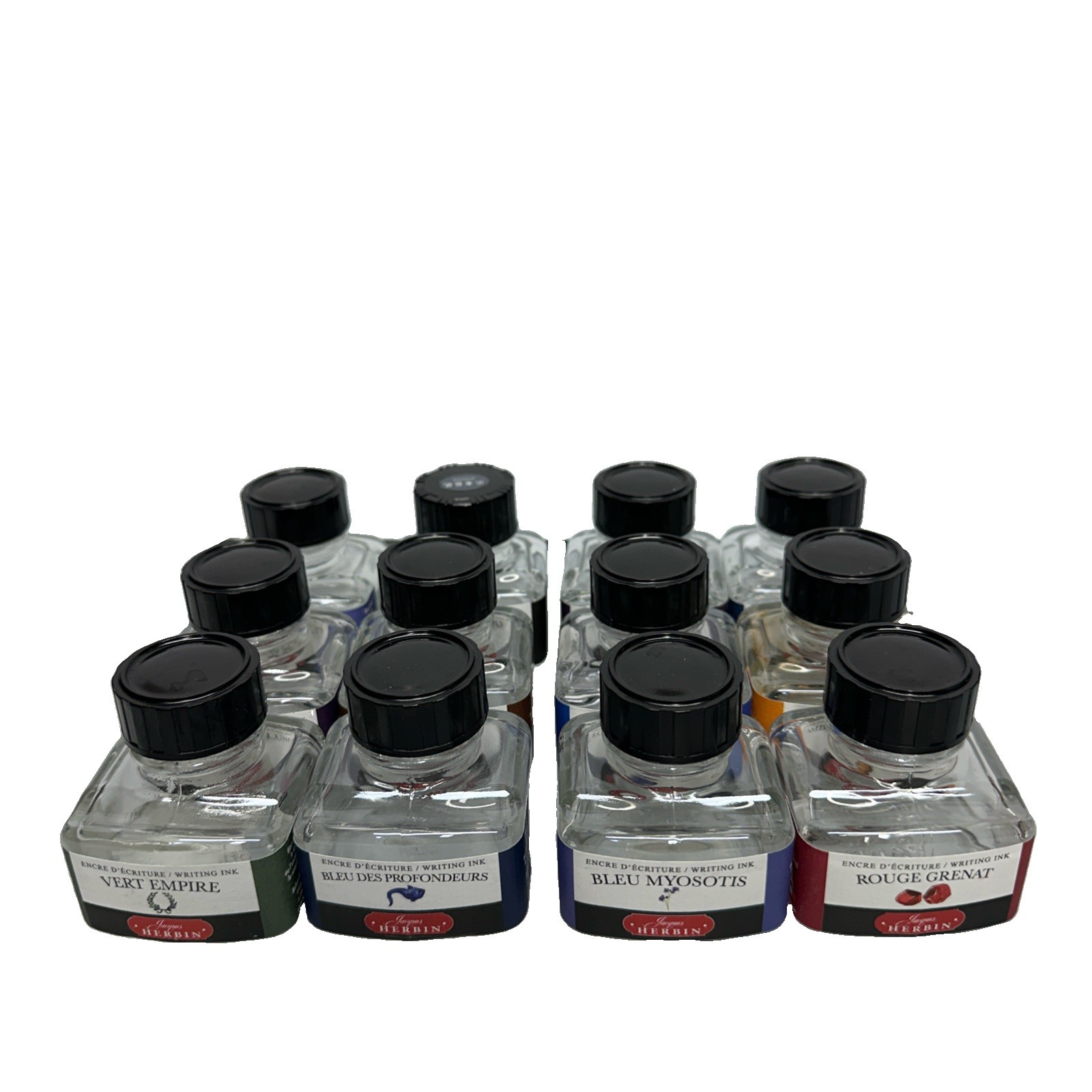 Lot (12)Empty Ink Bottles, 30ML, Excellent Condition, Glass,#98
