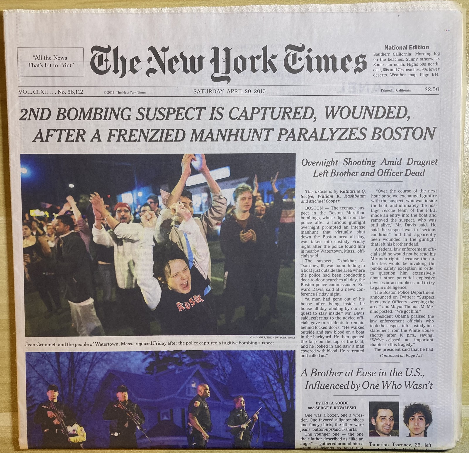 Boston Marathon Bombings Newspaper New York Times April 20th 2013 Terrorists
