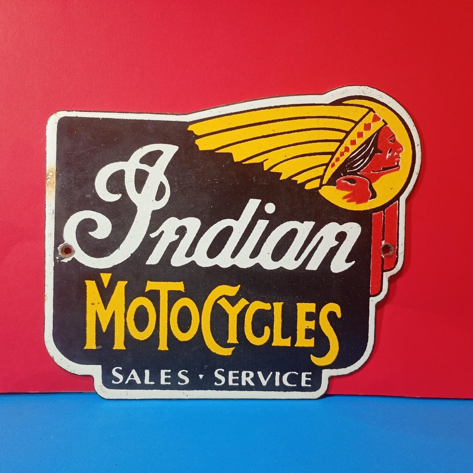 Vintage INDIAN MOTORCYCLES Sales Service Porcelain Enamel Sign 7\ Vintage INDIAN MOTORCYCLES Sales Service Porcelain Enamel Sign 7\