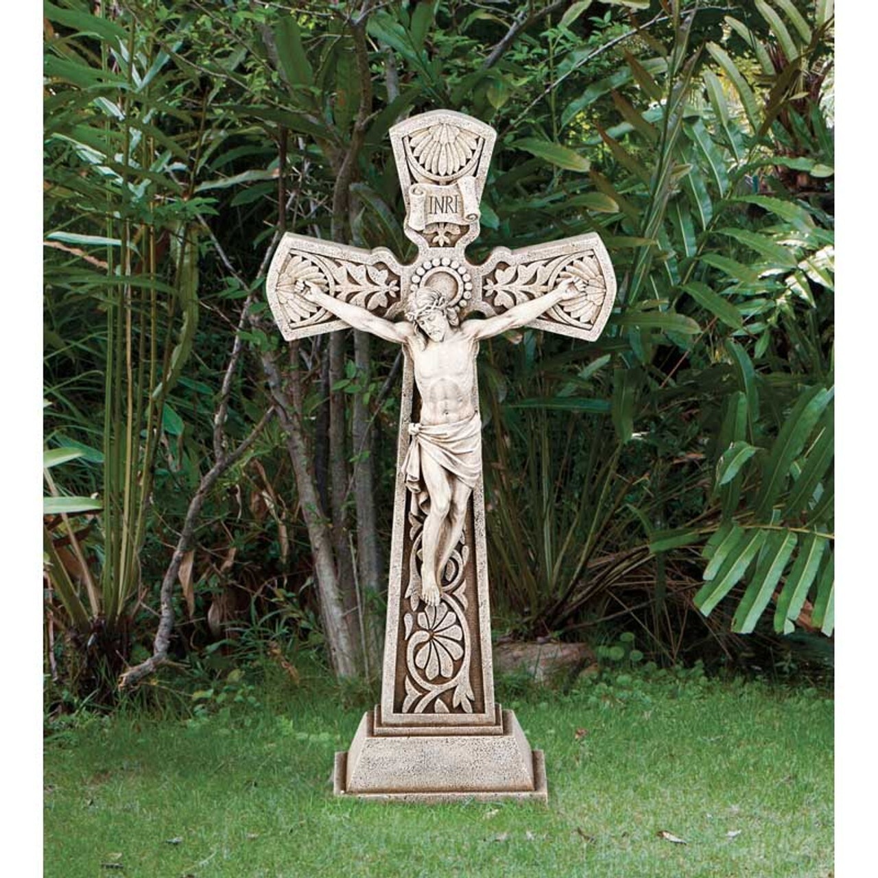 Garden Crucifix, 23.5'' Outdoor Statue, Ornate (USUALLY SHIPS IN 2 DAYS)