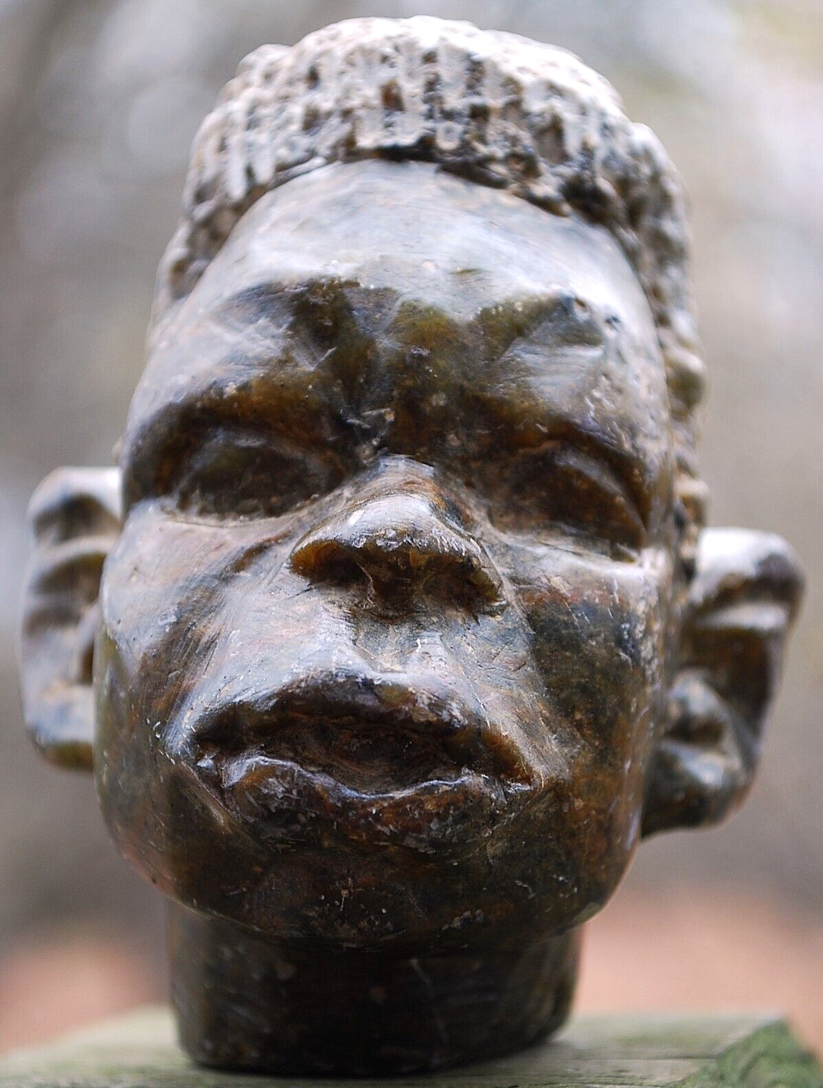 Vtg HAND CARVED African Man SERPENTINE STONE Head Sculpture Bust Shona Zimbabwe