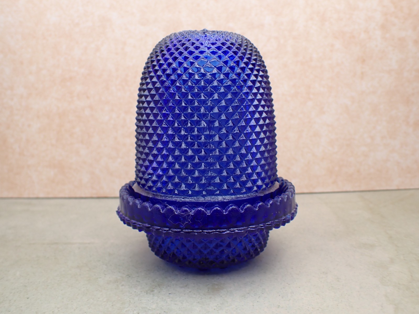 Vintage Geo. Davidson England Diamond Cut Cobalt Blue Glass Fairy Lamp