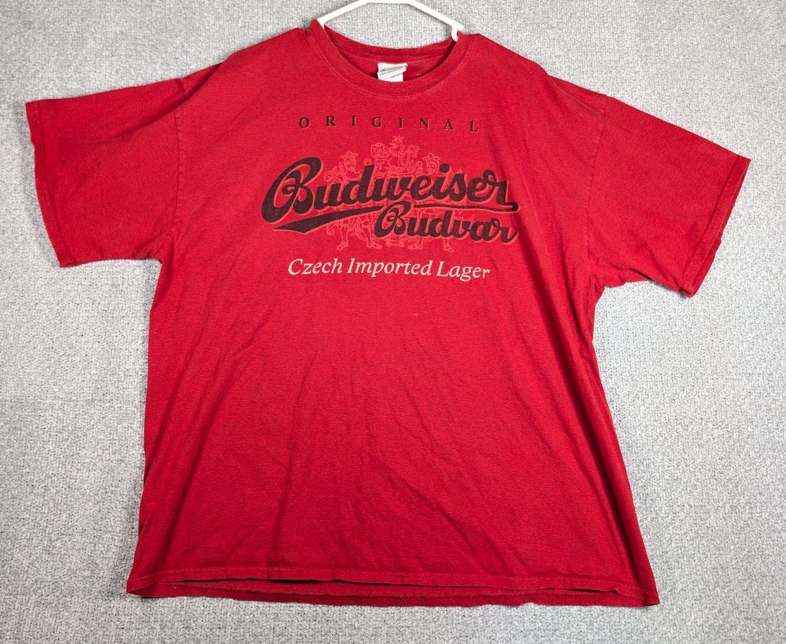 Vintage Budweiser Budvar Czech Imported Lager Beer T-Shirt Red 2XL Tall Gildan