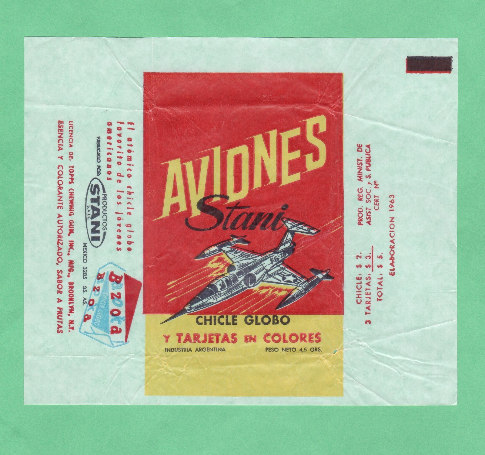 1957  Topps Aviones Sani-Argentina Wrapper  Super Rare Nrmnt B