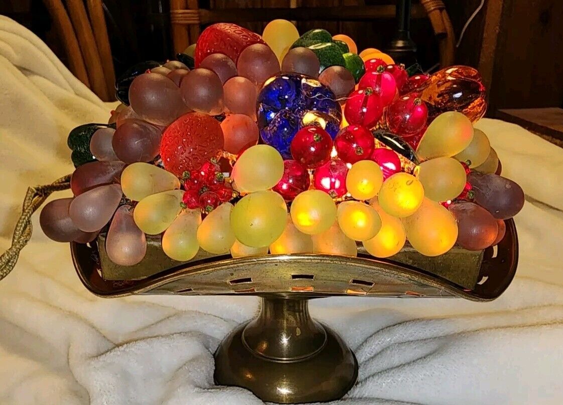 Antique Czech Multicolored Glass Fruit Table Accent Light Lamp 