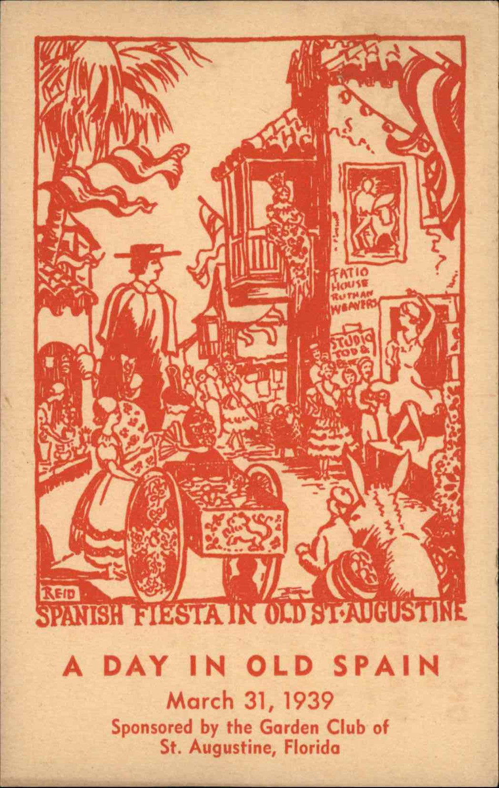 St Augustine Florida FL Spanish Fiesta by Garden Club c1930s-40s Postcard