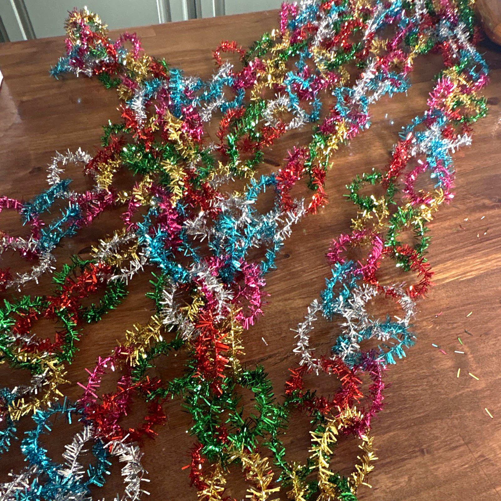 Vintage MCM Tinsel Chain Link Christmas Garland Rainbow Metallic Lot of 5 37.5ft Vintage MCM Tinsel Chain Link Christmas Garland Rainbow Metallic Lot of 5 37.5ft