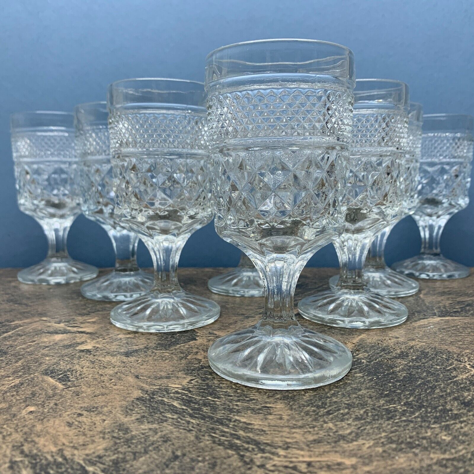 8 Vintage MCM Anchor Hocking Wexford Pressed Claret Wine Glasses 5-3/8