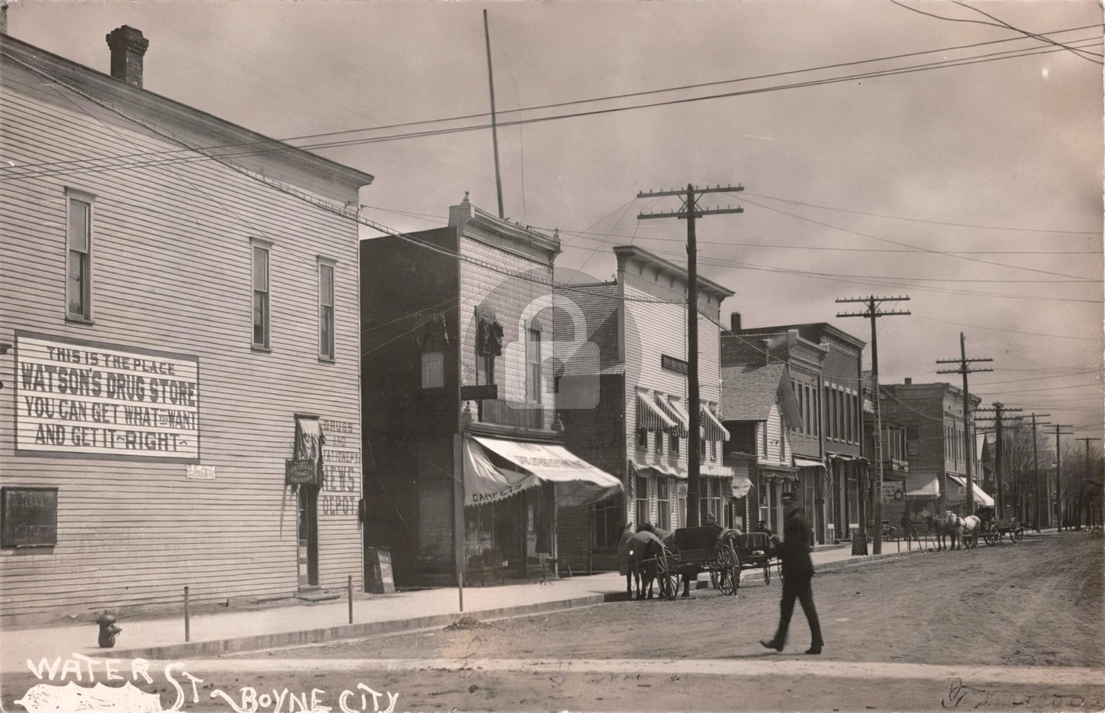 Street View Water St., Boyne City MI Michigan 1907#2 RPPC Photo Postcard COPY