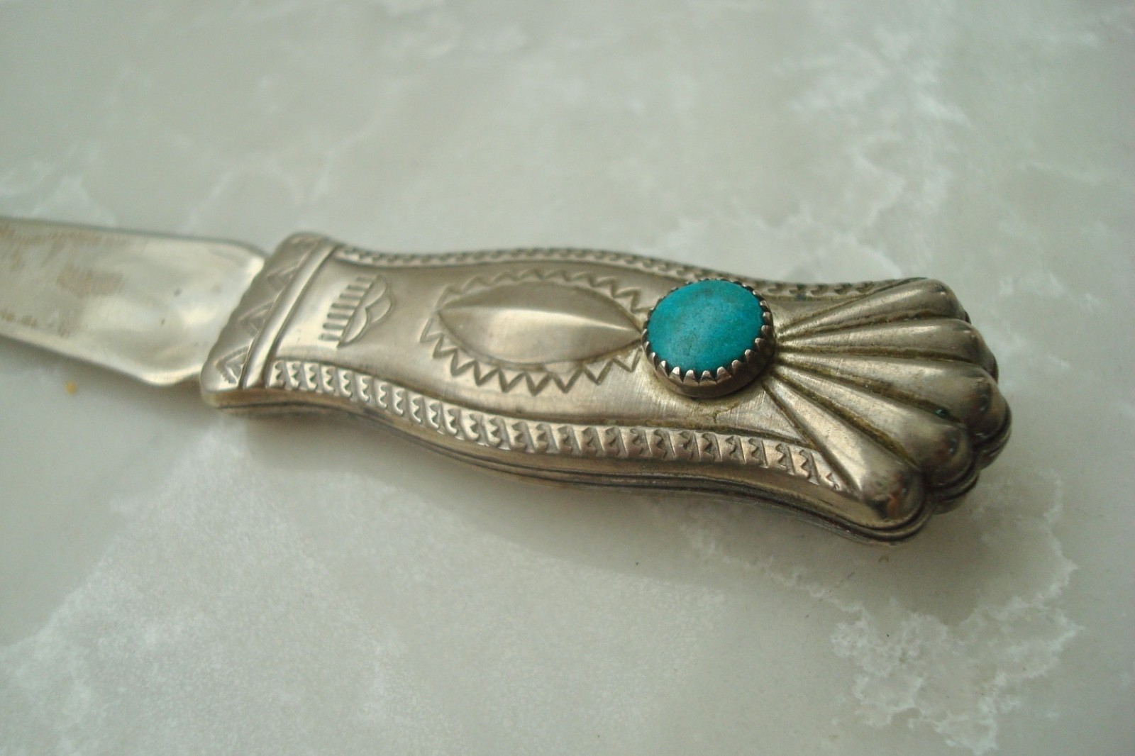 Vintage Fred Harvey Era Nickel Silver Turquoise Native American Letter Opener