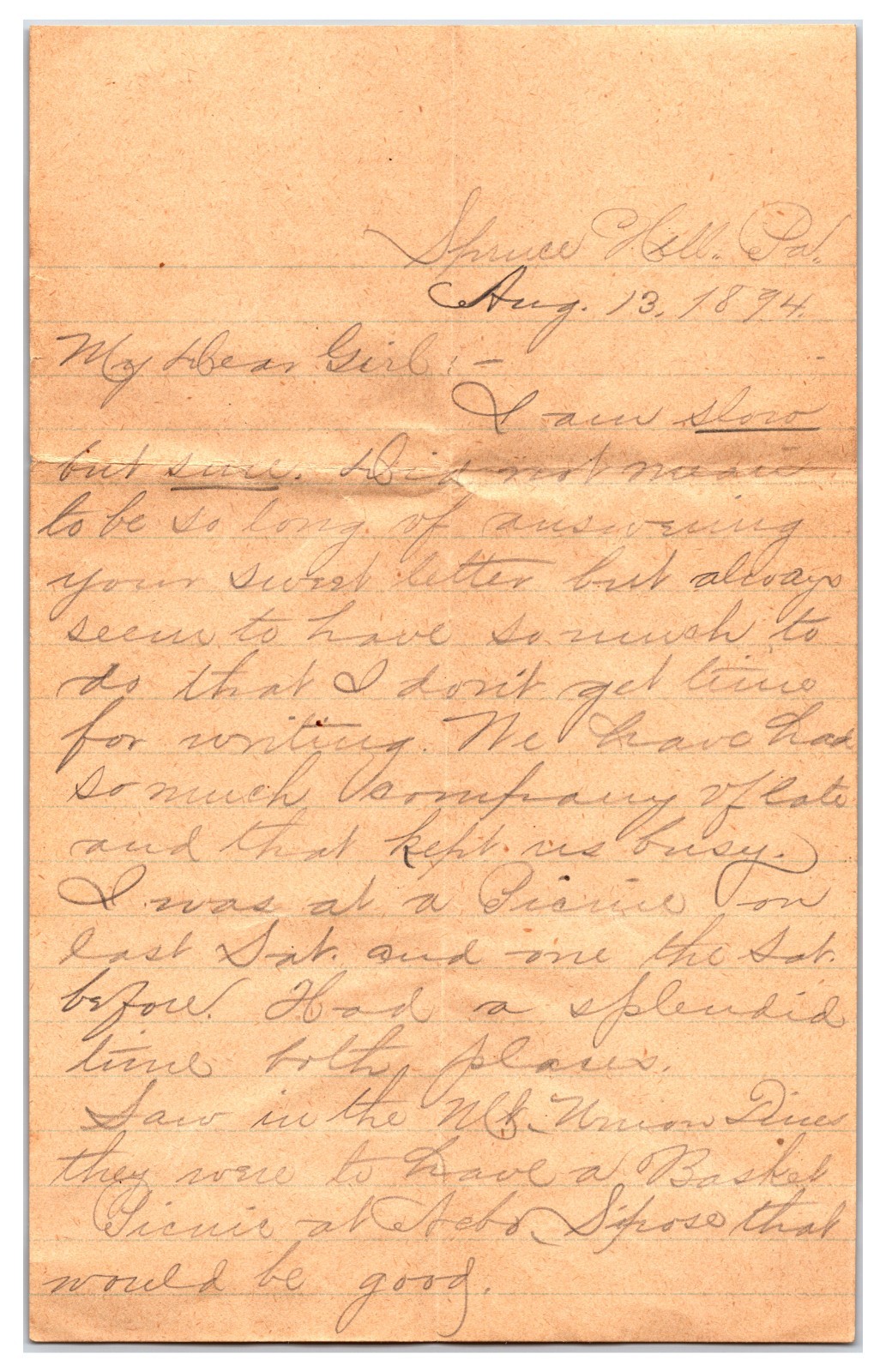 Vintage 1894 Handwritten Letter Between Friends ( Spruce Hill Pennsylvania ) Vintage 1894 Handwritten Letter Between Friends ( Spruce Hill Pennsylvania )