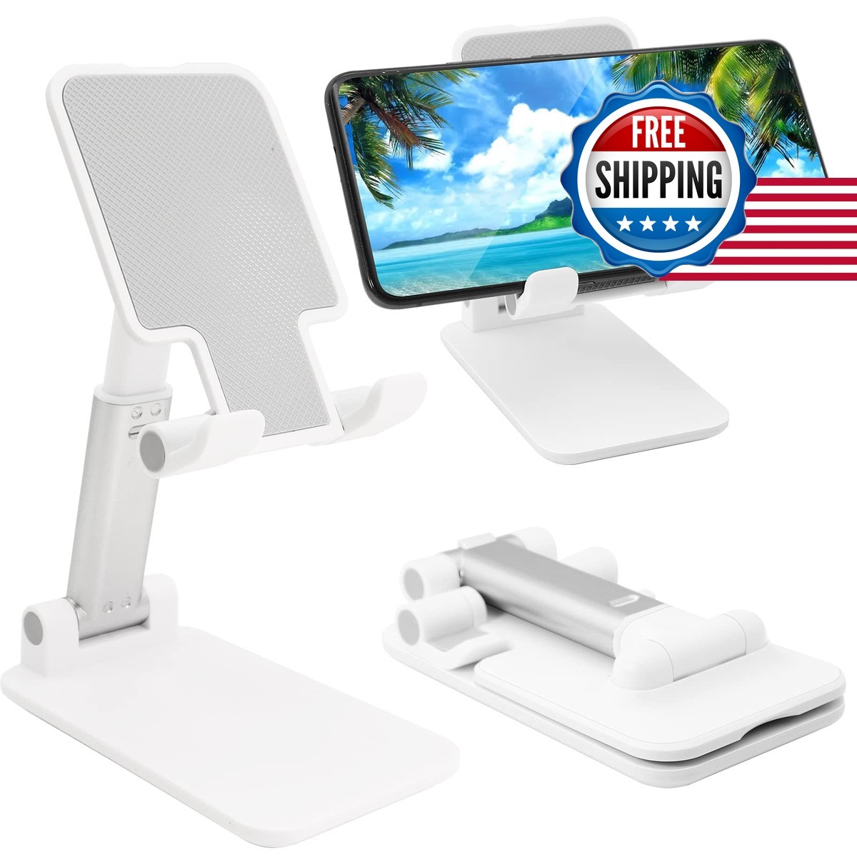 Cell Phone Stand Angle & Height Adjustable Phone Holder - White