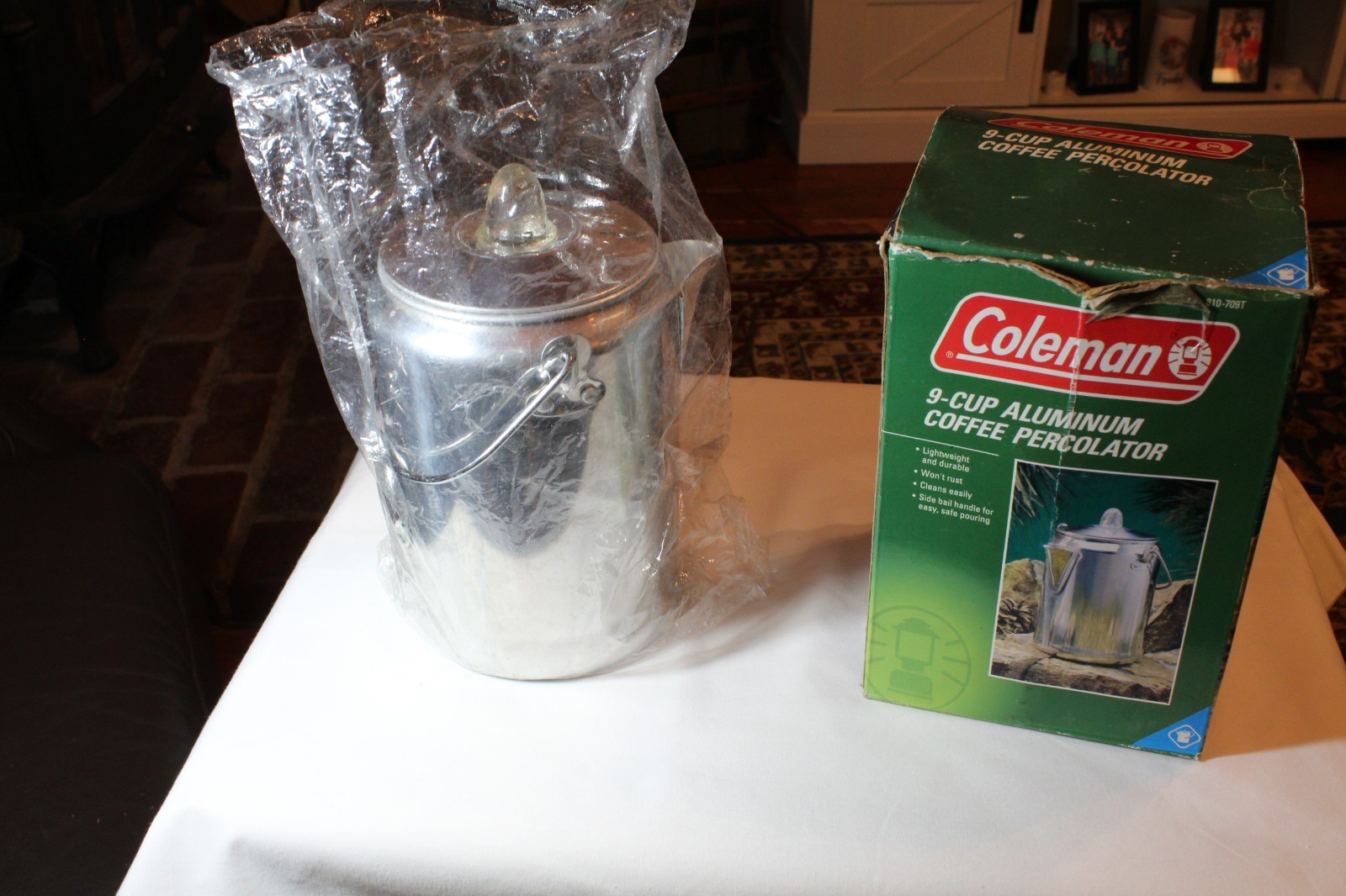 Vintage Coleman 9-Cup Aluminum Camping Coffee Percolator w/Original Box Complete