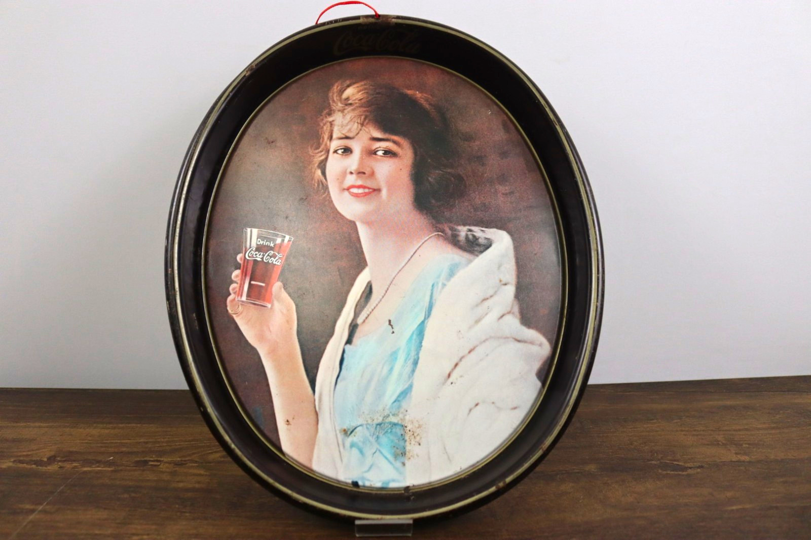 Coca-Cola Advertising Tray Soda Theme Woman Holding Glass Drink Coca-Cola