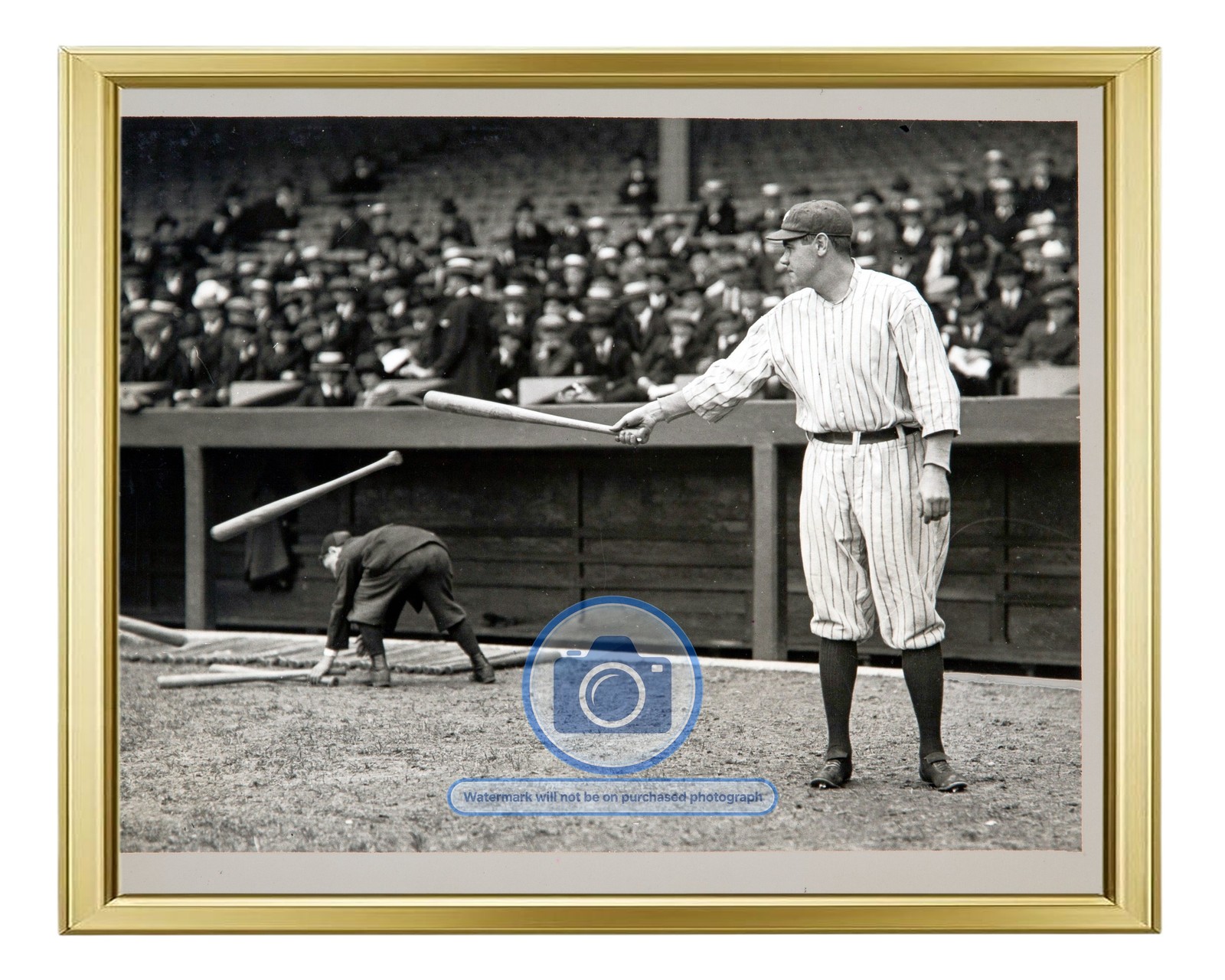 BABE RUTH TOSSING BAT BASEBALL STADIUM 1921 8X10 GOLD FRAMED PHOTO