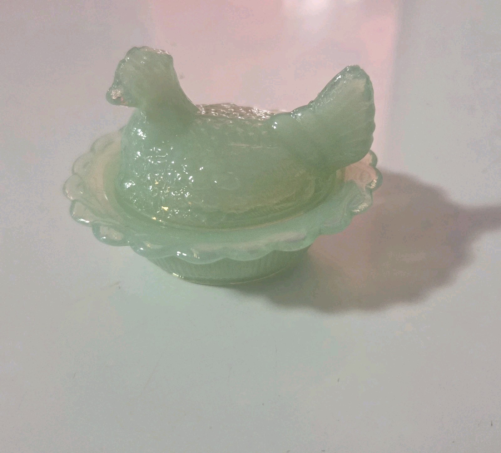 Mosser Glass Mini Hen on Nest Salt Cellar~Jadeite Green