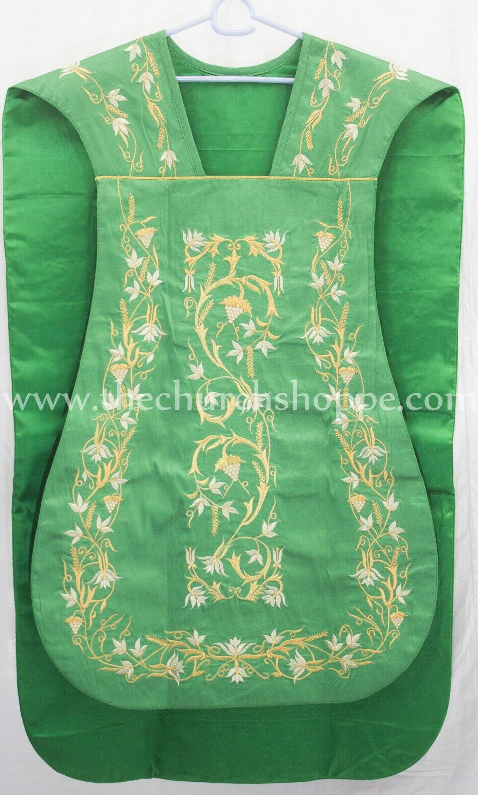 GREEN Roman Chasuble Fiddleback Vestment & 5 piece mass set IHS embroidery,FELT 