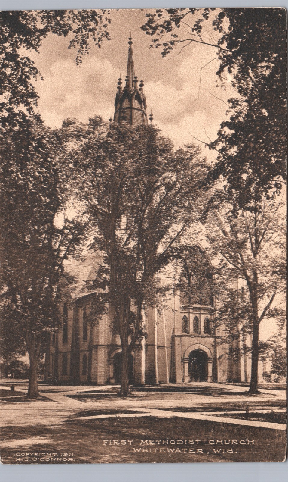 FIRST METHODIST CHURCH c1910 whitewater wi original antique postcard wisconsin