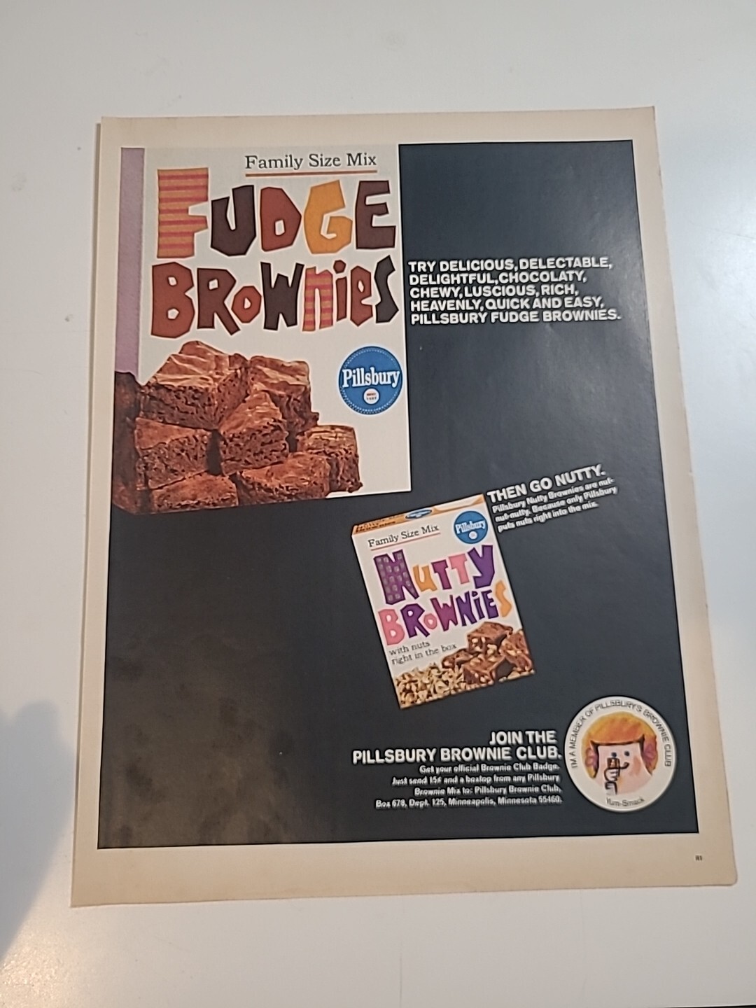 Pillsbury Nutty Brownies Print Ad 1966 Vintage 10x14