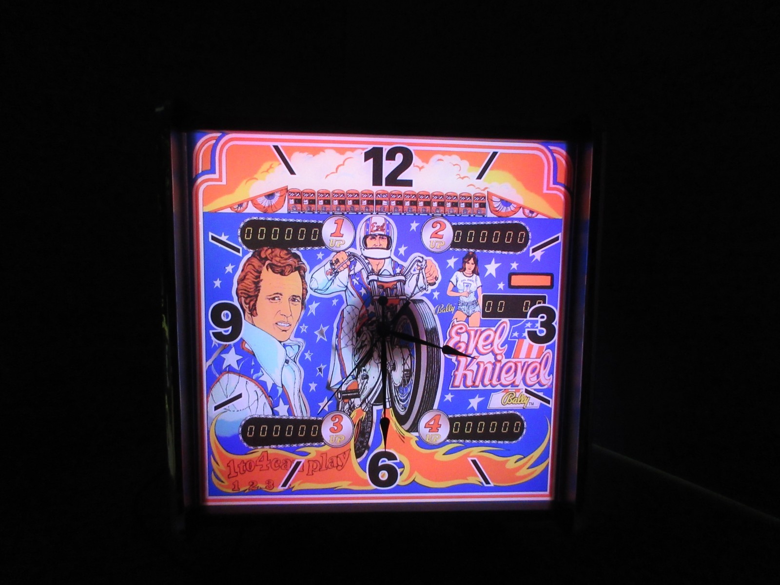 Bally Evel Knievel Pinball Backglass LED lighted Display Clock brand new