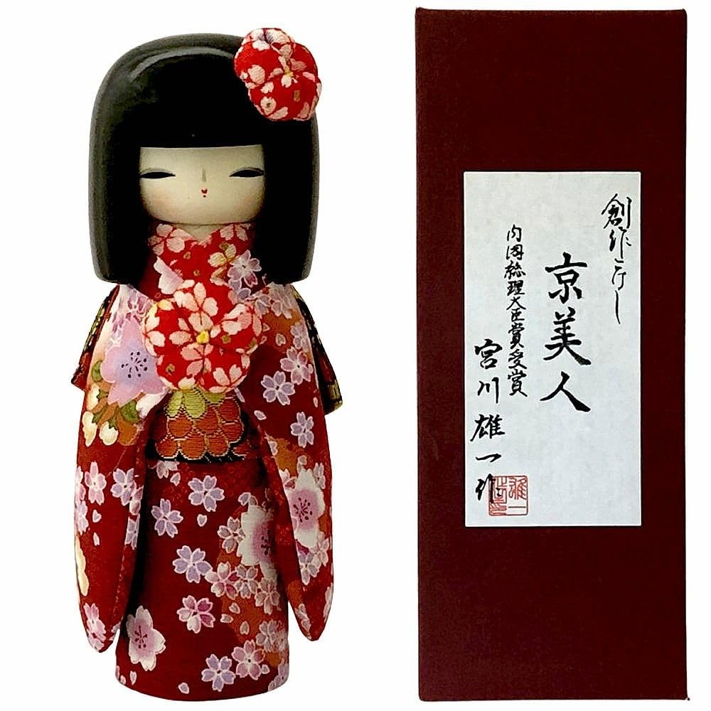 Kyo Bijin Japanese Creative Kokeshi Doll Red Kimono Yuichi Miyagawa Boxed