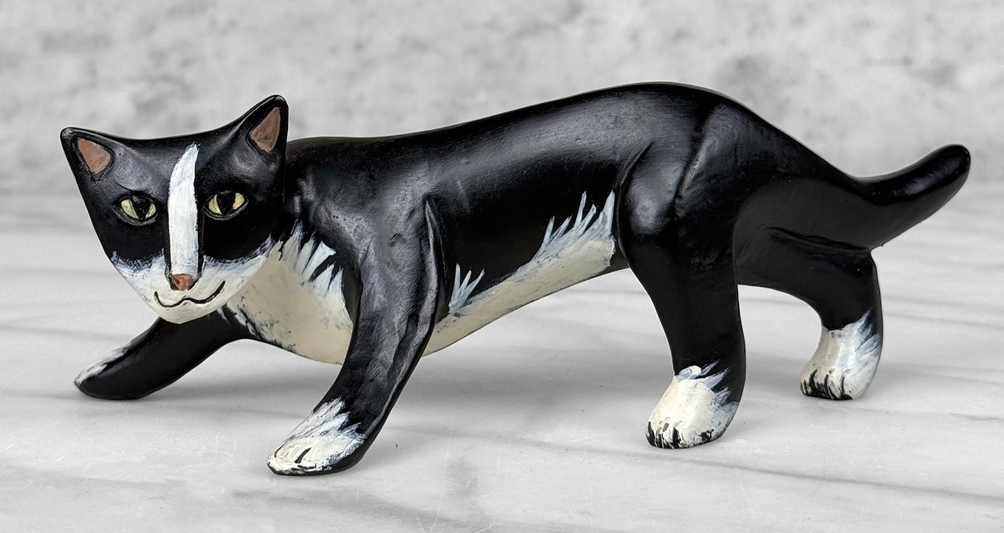 Vintage Lynda Pleet Hand Painted Folk Art Cat Sculpture Vintage Lynda Pleet Hand Painted Folk Art Cat Sculpture