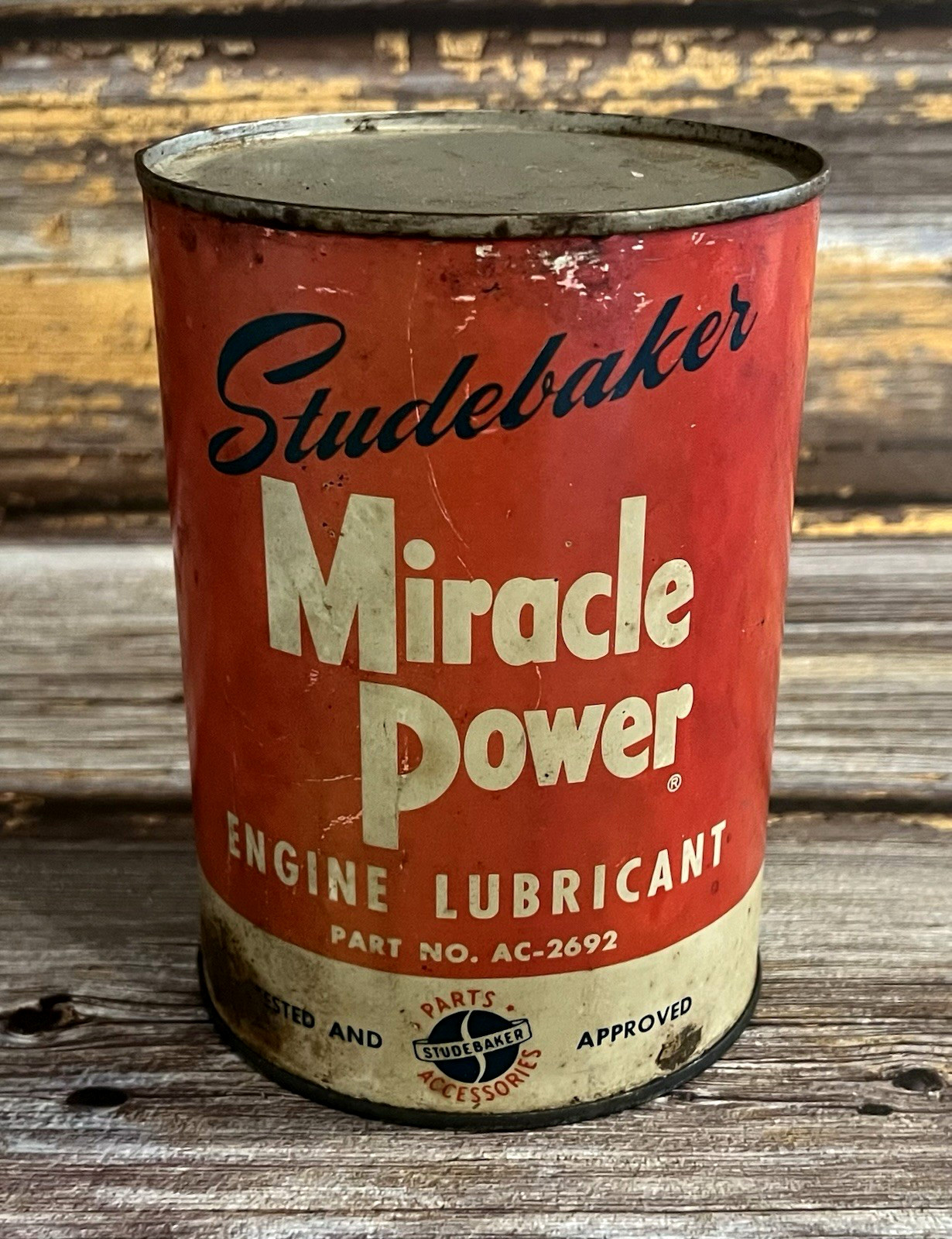 Vintage 1940s 50s Studebaker Miracle Power 1 Quart Metal Oil Can FULL UNOPENED