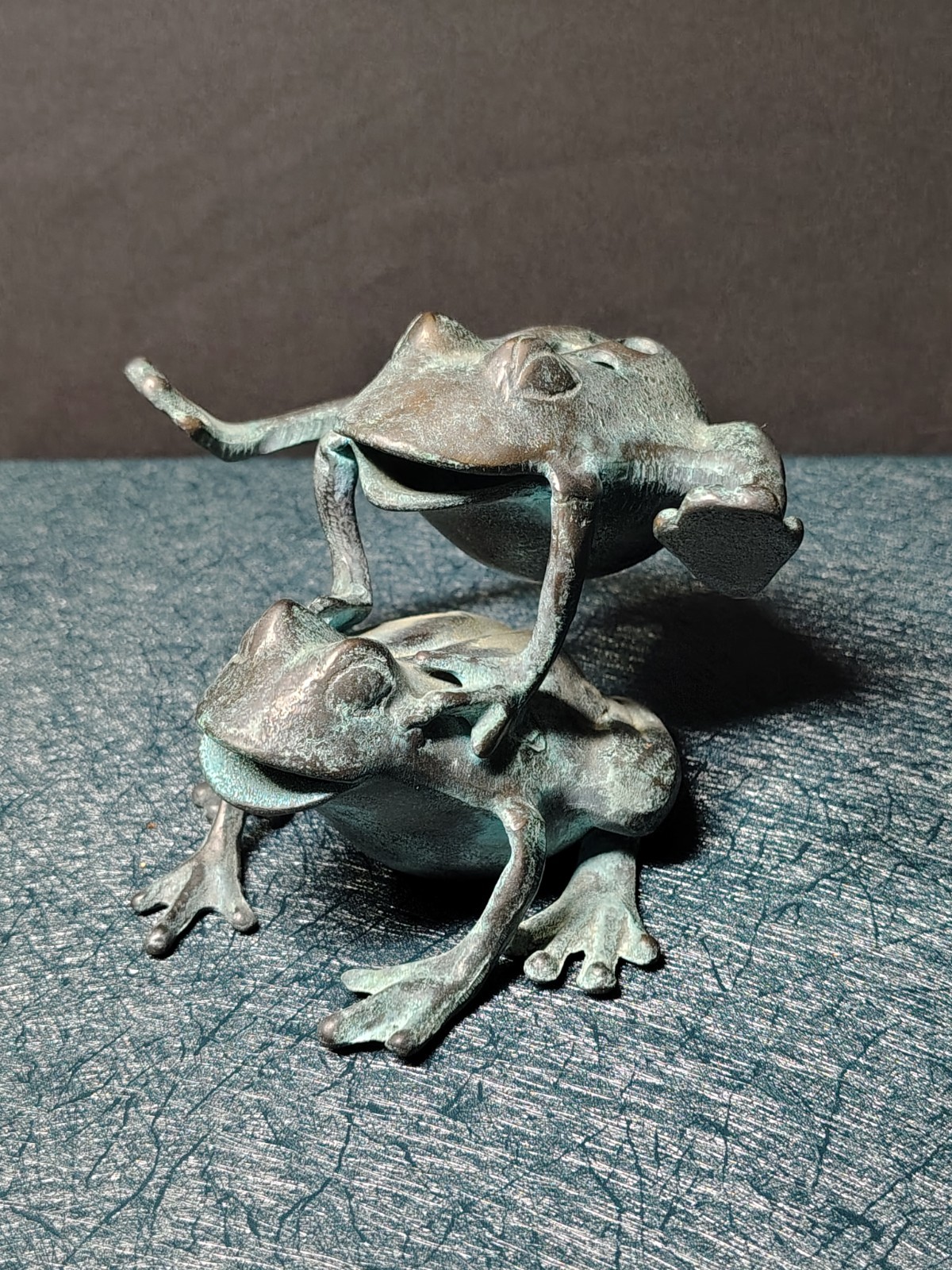 3 Vintage SPI San Pacific Bronze Frog Sculptures Lot Candlestick Holder/Figures