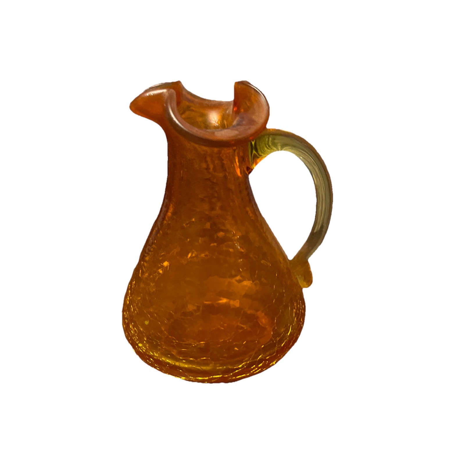 Vintage Pilgrim Amber Crackle Glass Pitcher Vase