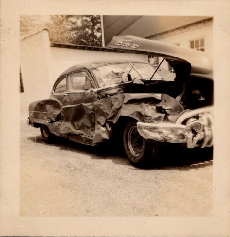 Vintage 1940s 1950s Original Photograph Car Wreck Crash Accident Auto Damage