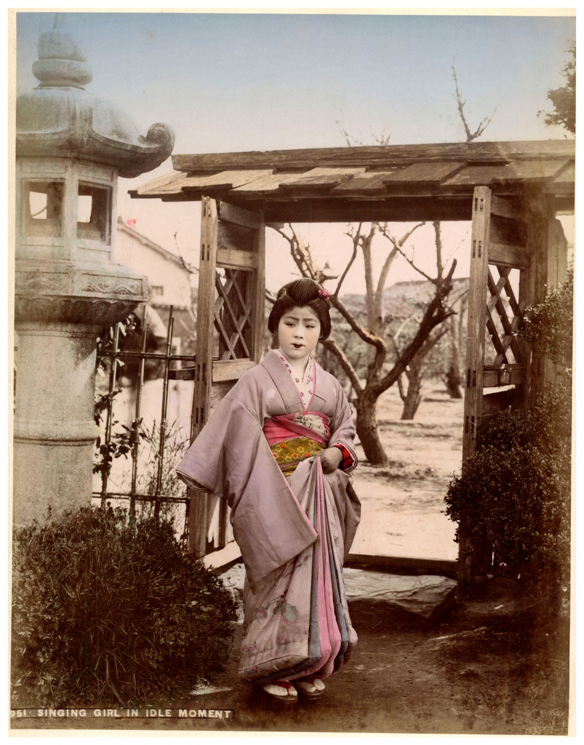 Japan, Singing Girl in Idle Moment, Vintage Geisha Print, Albumin Print Aqu