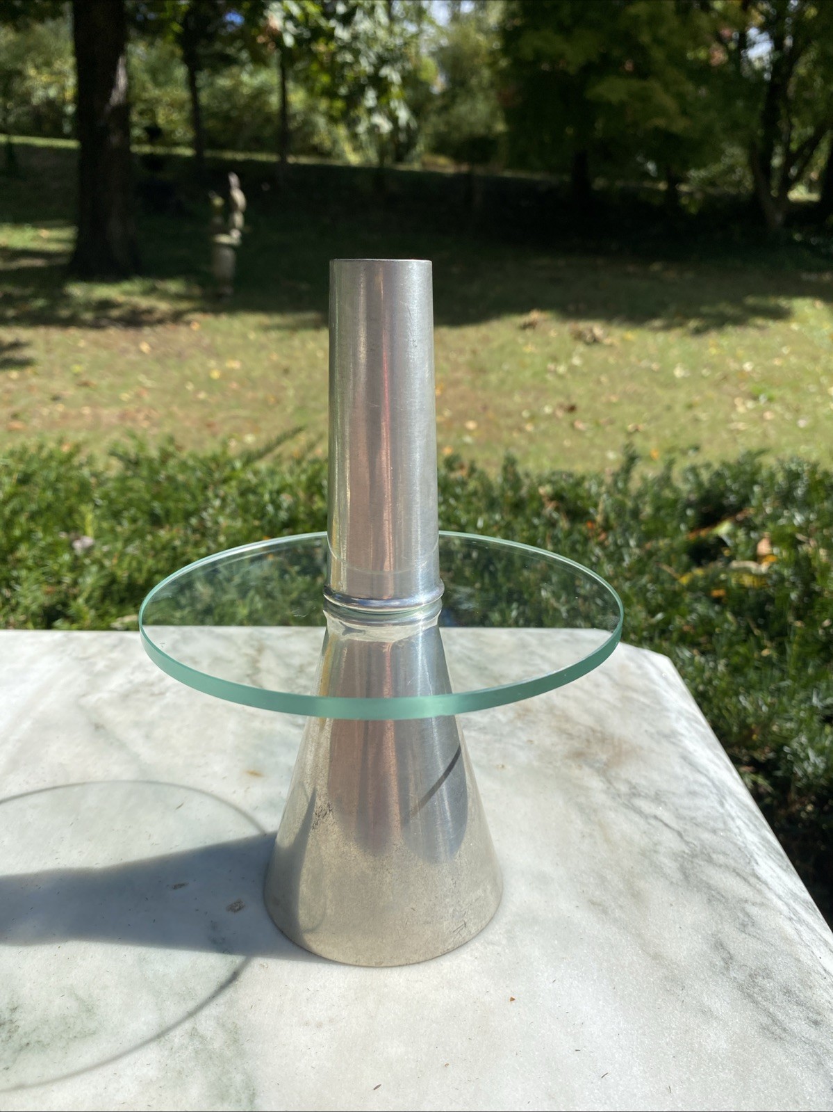 Vintage Pewter / Glass Candlestick Designed By Erik Magnussen For Royal Selangor