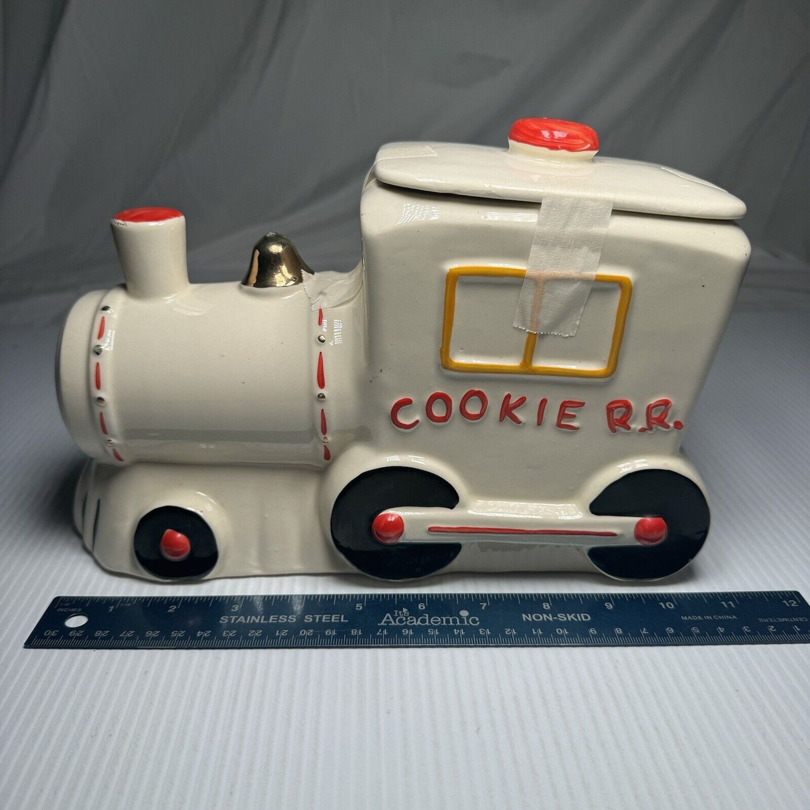 AMERICAN BISQUE TRAIN COOKIE JAR 1950s Cold Paint INTACT