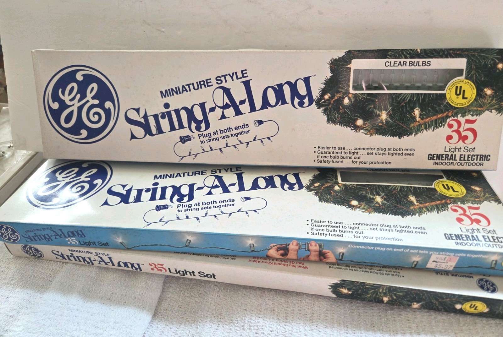 Vintage GE Christmas Lights Lot of 3 String-A-Long 35 Clear Miniature NOS