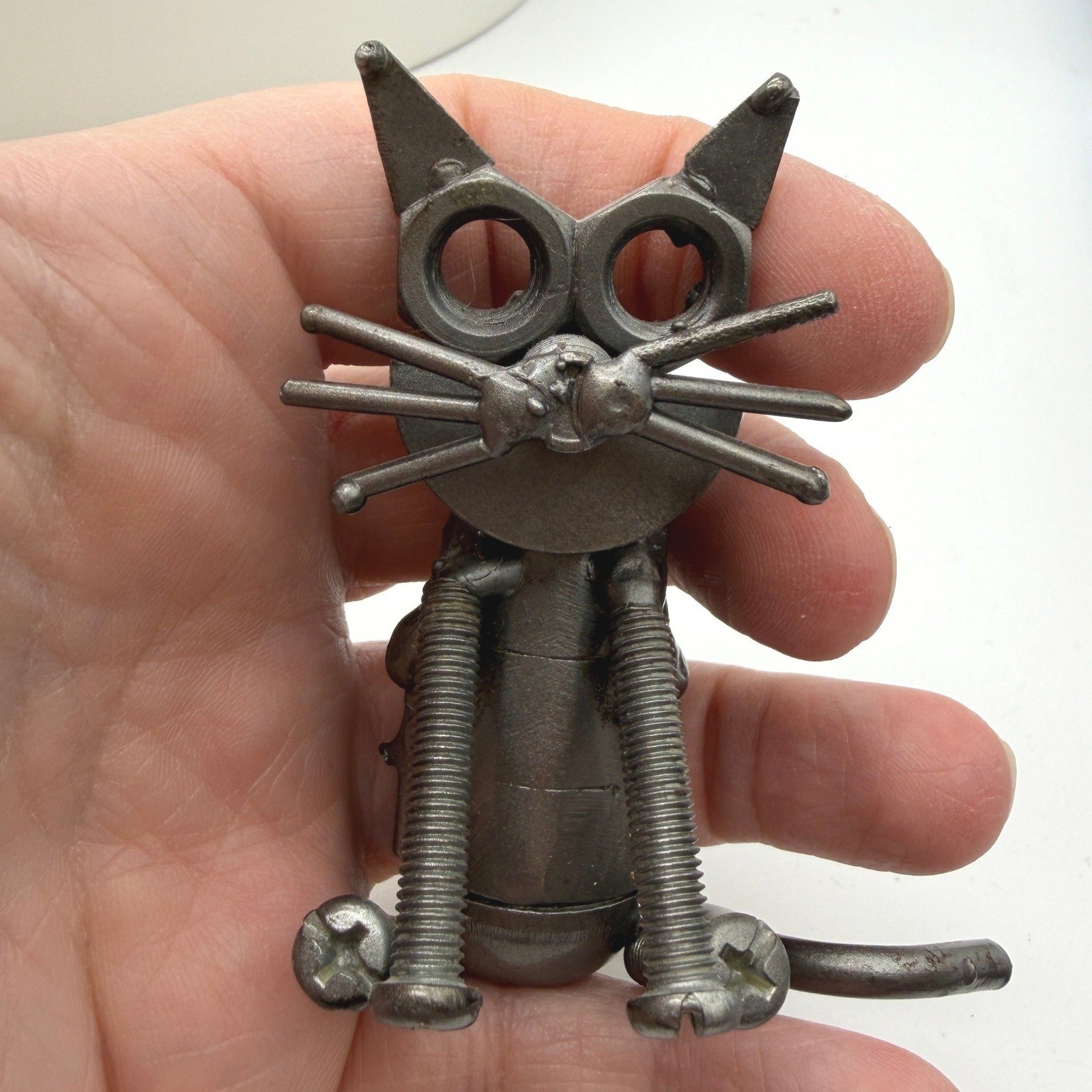 Handmade Steampunk Cat Figurine Industrial Metal Nut and Bolt  Art Sculpture