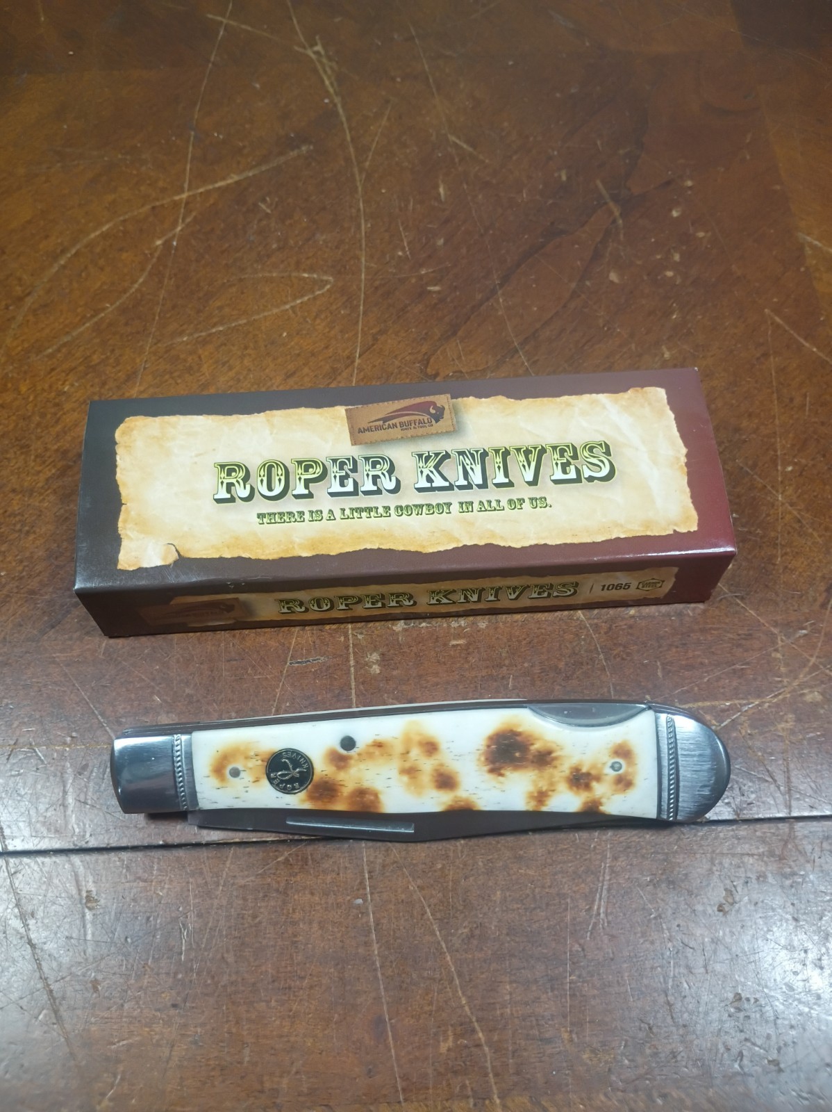 BBB Custom Roper Knives Trapper Folding Knife 1065 CS Blade Smooth Bone Handle