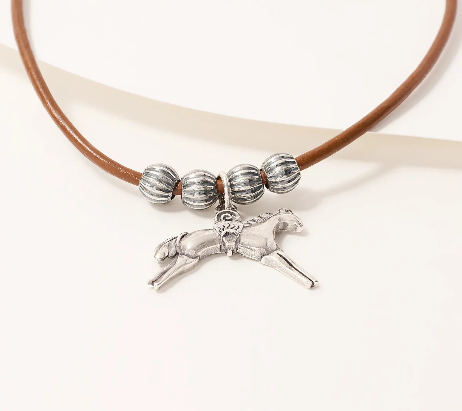 American West Sterling Silver & Leather Horse Pendant Necklace, 17\
