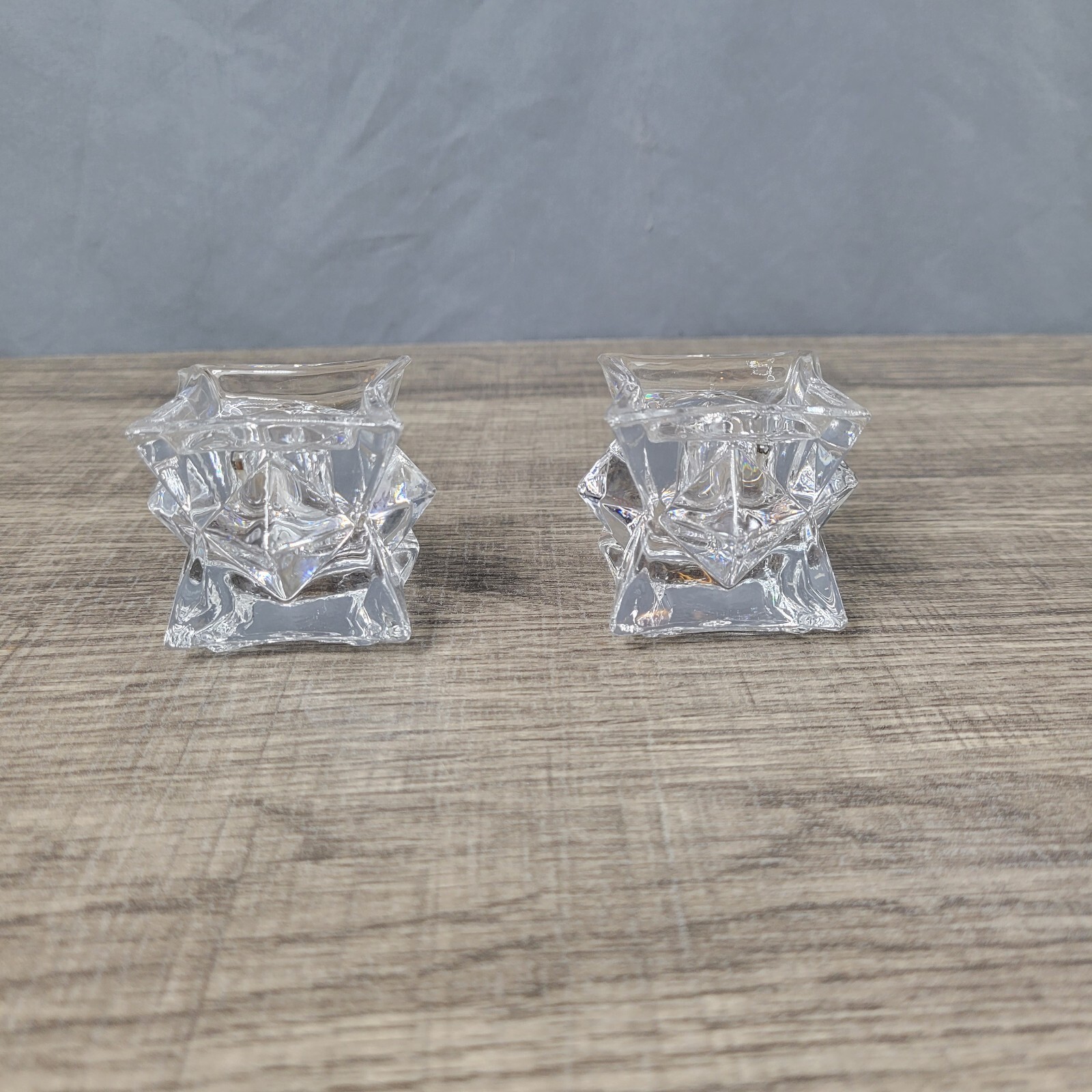 Clear Glass Taper Candleholders; Set Of 2