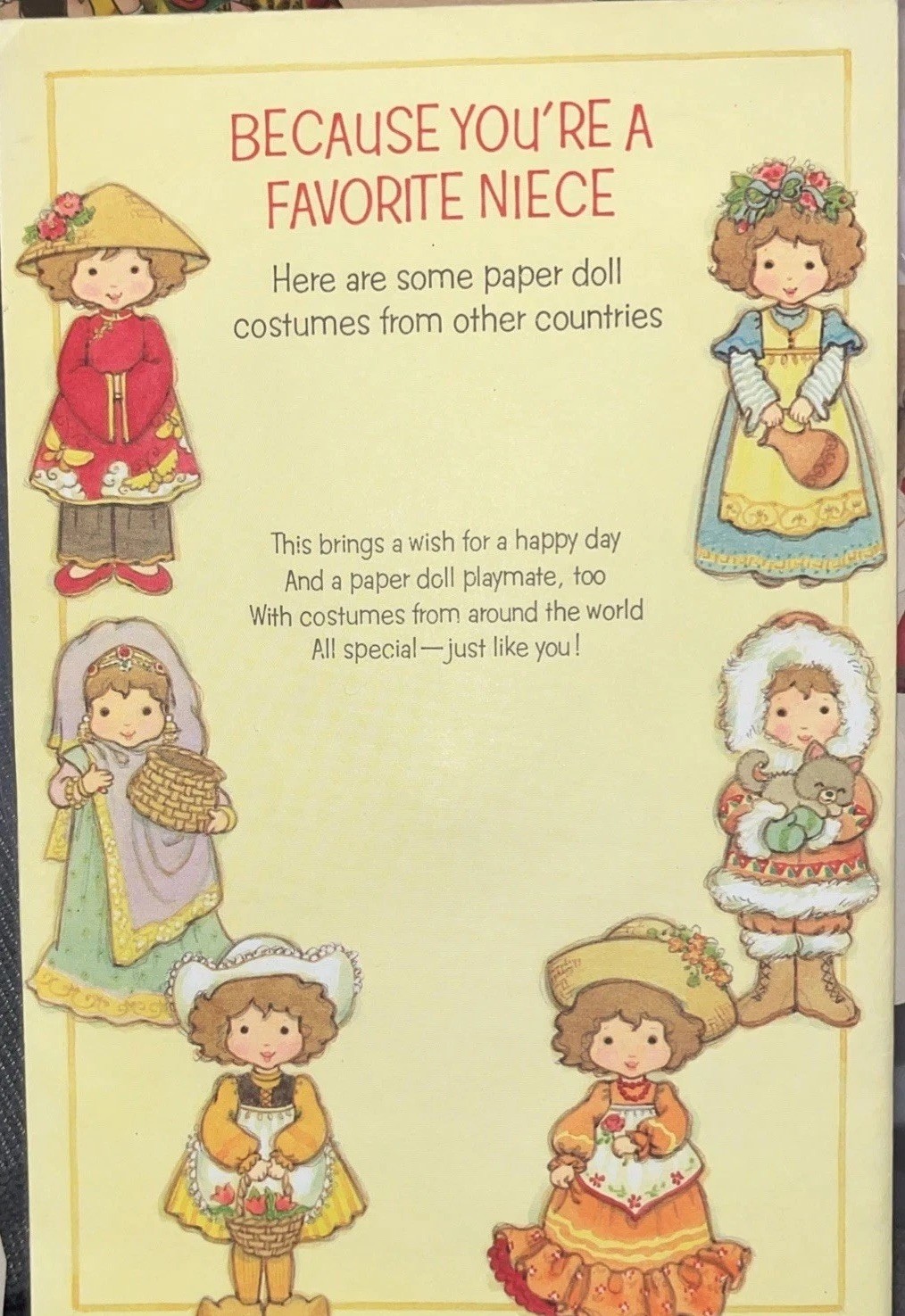 VTG American Greeting Card Sweet Girl Paper Doll Holland Alaska UNCUT  1989 EUC