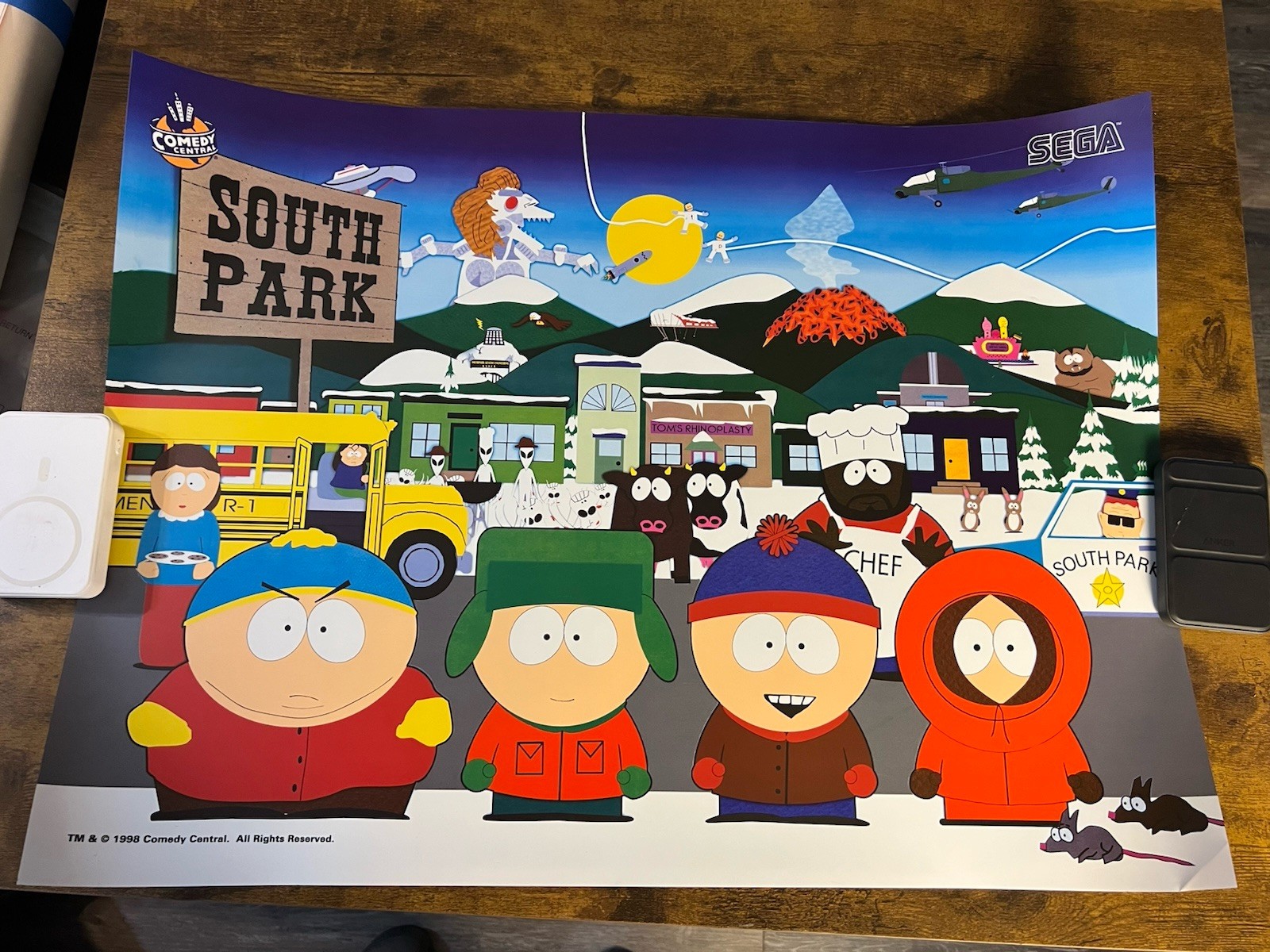 1998 Sega South Park Pinball Promotional Poster Artwork Comedy Central Vintage