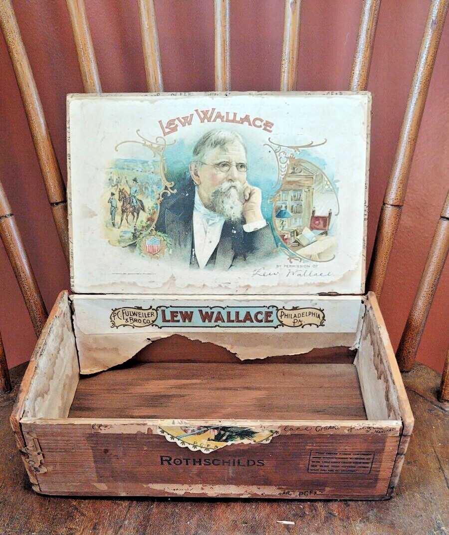 c1890  General Lew Wallace wood Cigar Box - Ben Hur Author - P.C.F. & Co.
