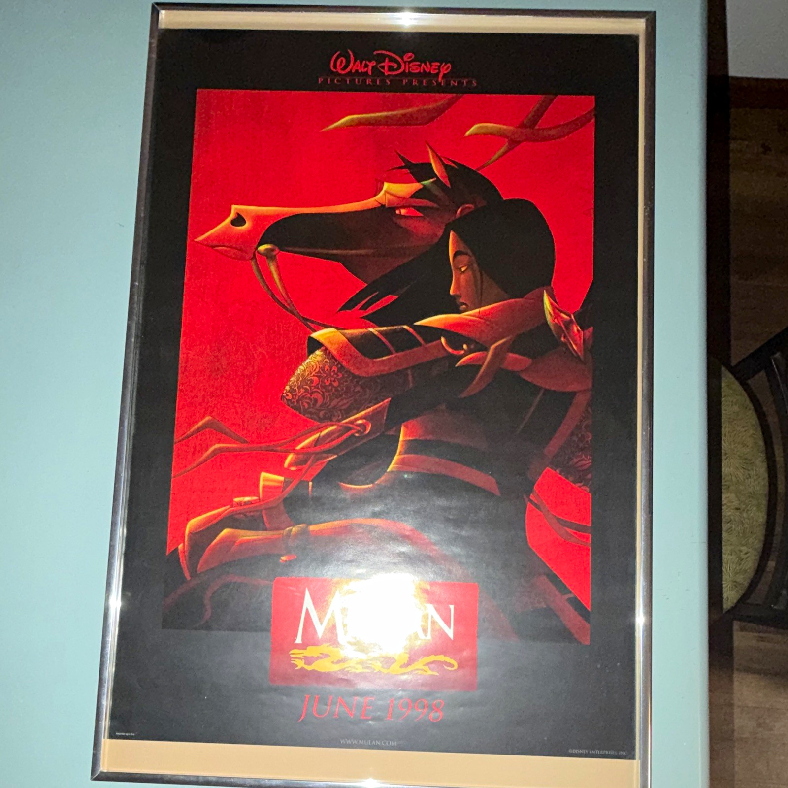 Vintage 1998 Disney Mulan Original Movie Poster 18.5x27 Framed June 1998