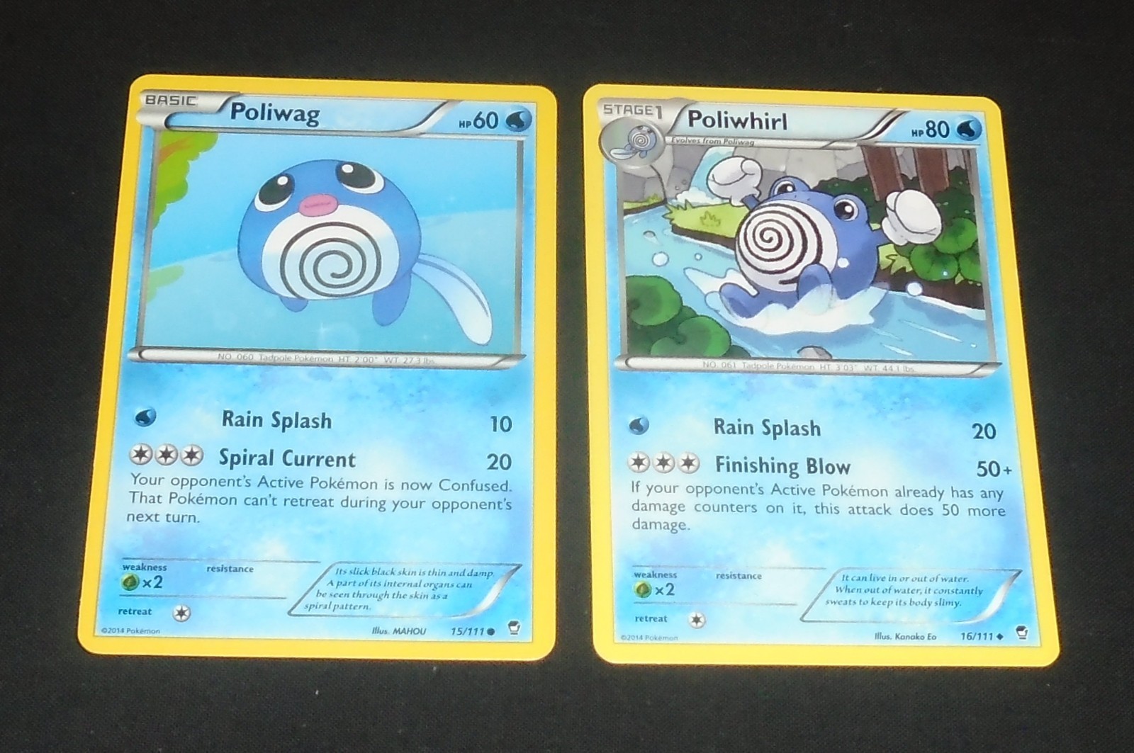 Pokemon Card Poliwag 15/111 Common & Poliwhirl Uncommon 16/111 (2014)